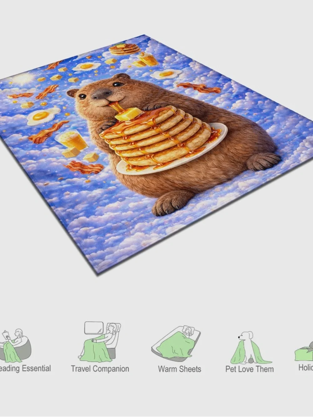 NEW Capybara Pancake Velveteen Blanket Cute Animal Cozy Throw - Picture 4 of 6